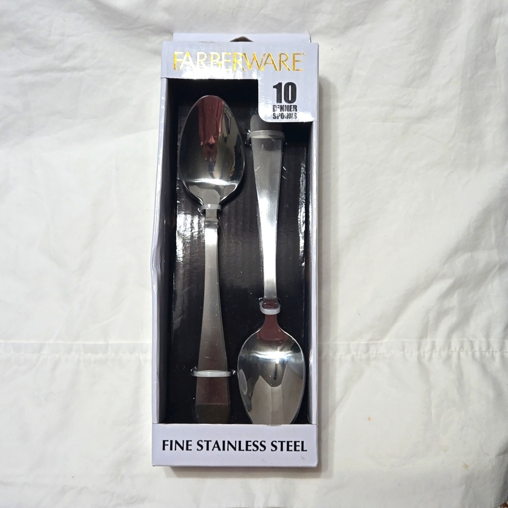Farberware 10 Pc. Dinner Spoon Set ~ New In Box ~ Stainless Steel Sardinia